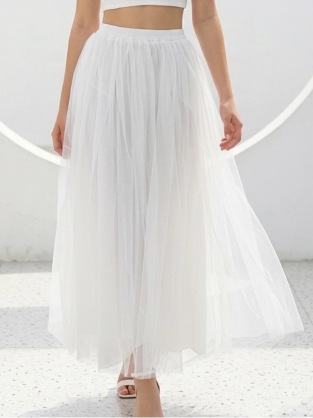 White Tulle A-Line Maxi Skirt - Picture 4 of 11